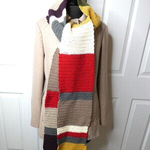 Multicolor Scarf 105x7 Dr Who Extra Long Wide Handmade Crochet Hand Knit NWT